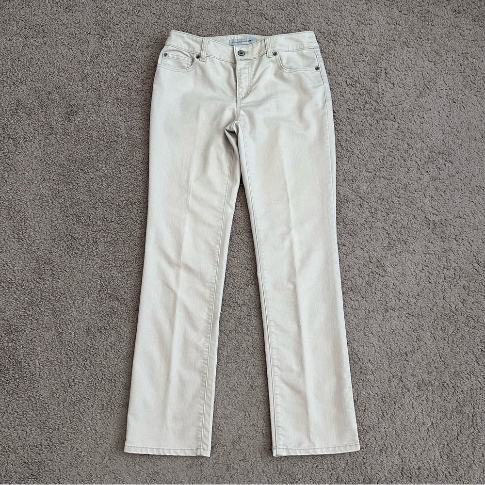 Chico's Platinum Denim Jeans Womens 0 (US 4) Ultimate Fit Slim Leg Beige